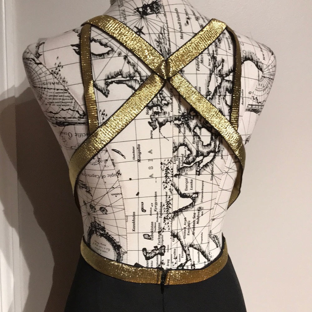 ✈️NWOT Vintage Y2K pencil Bondage cutout plunge whimsygoth crisscross midi - Picture 2 of 7